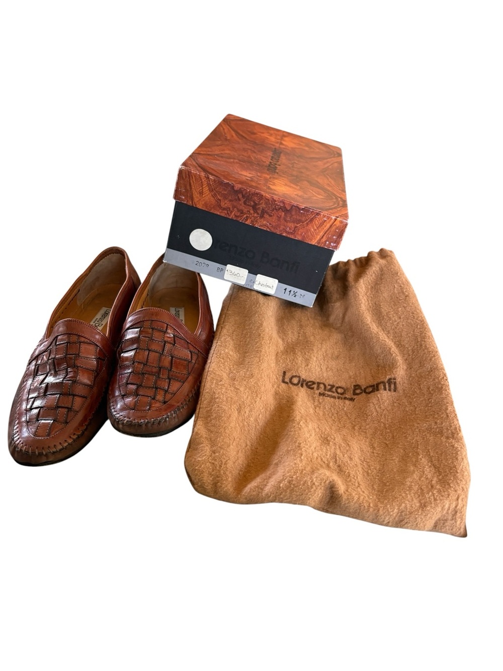 Lorenzo Banfi Italian Leather & Suede Chestnut Woven Loafers Italy Size 11 1/2-M